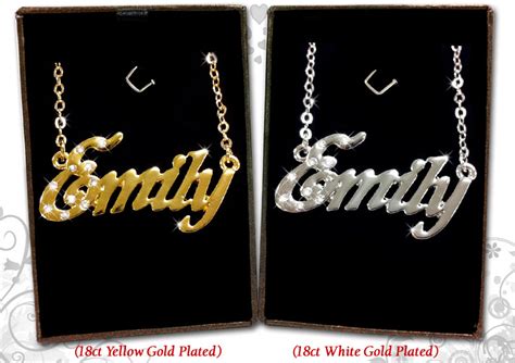 Name Necklace Emily 18k Gold Plated Czech Rhinestones Etsy