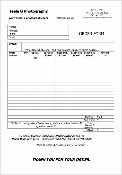 10 Editable Sample Order Form Template Sampletemplatess Free Purchase