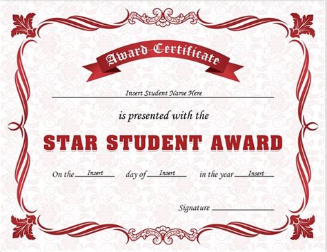 Star Student Award Certificates For Ms Word Professional Certificate
