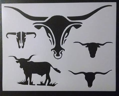 Longhorn Steer Bull Long Horn Skull Custom Stencil Fast Free Etsy