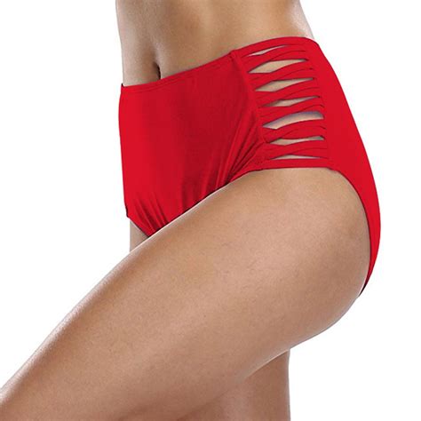 Buy Women Sexy Hollow Out Solid Mid Waist Beach Bikini Swimwear Brief Trunks At Affordable
