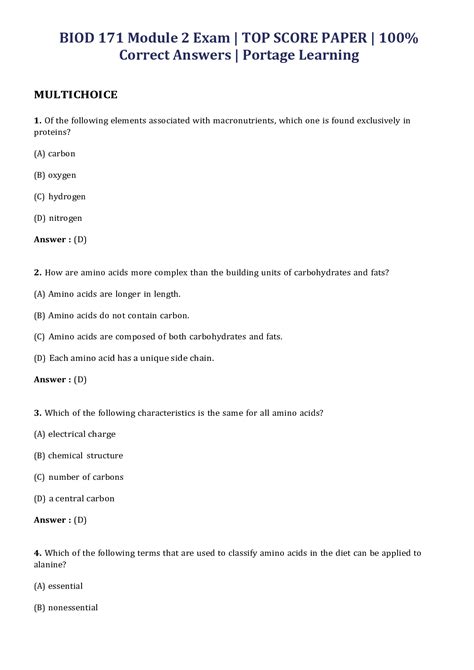 Portage Learning Exam Answers