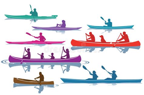 Set Of Silhouettes Canoeing And Kayaking Stock Vector Illustration Of