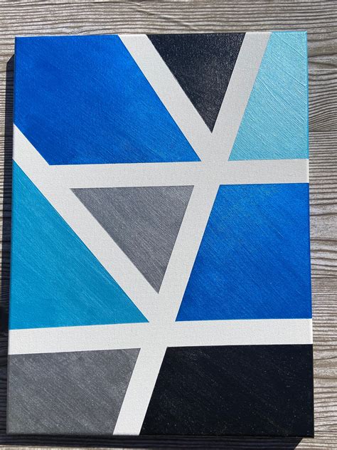 Geometric Blues 11x14 Abstract Acrylic Painting On Canvas Etsy