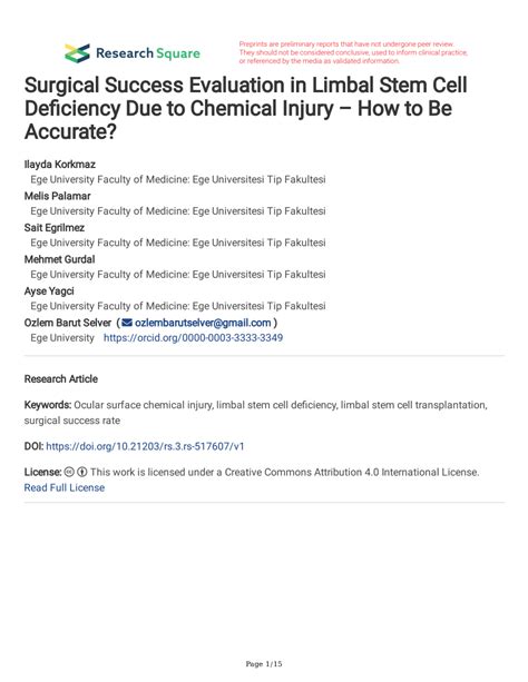 Pdf Surgical Success Evaluation In Limbal Stem Cell Deficiency Due To
