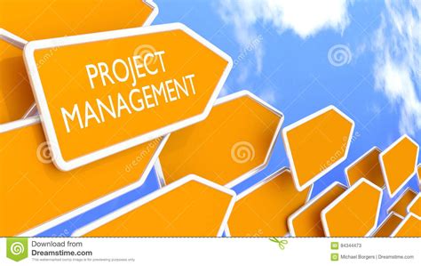 Project Management Concept Arrows In Front Of Blue Sky Stock