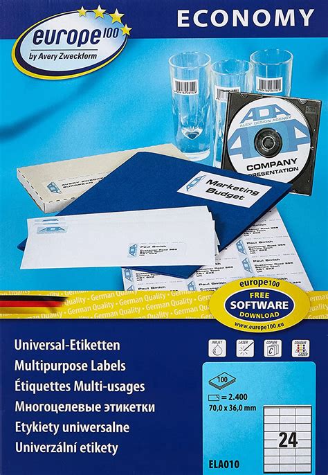 Europe100 Ela010 Universal Labels 2400 Adhesive Labels Format 70 X