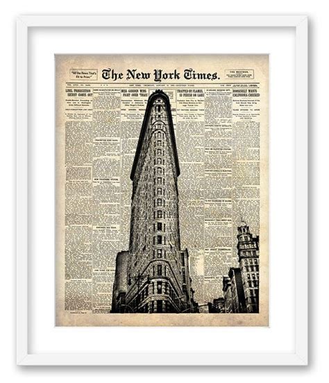 Flat Iron Building On New York Times Paper Nyc Wall Art Print Etsy