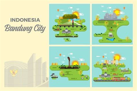 Bandung City of Indonesia Vector | Indonesia, Monumen, Illustration