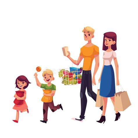 Mother Daughter And Son Walking Together Stock Vector Illustration