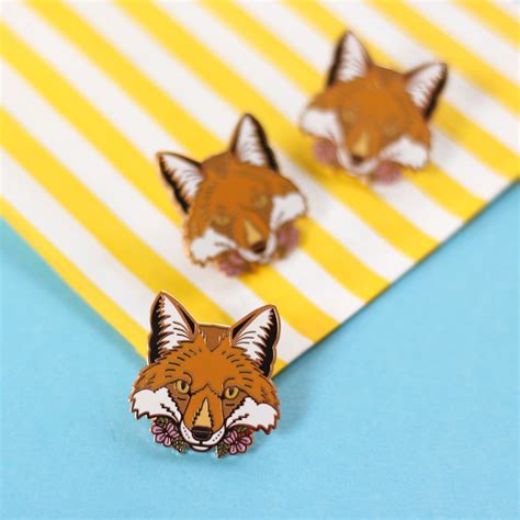 red fox with flowers hard enamel pin fox pin wildlife pin lapel pin badge clorty cat crafts