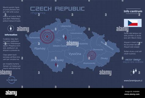Czech Map Separate Regions With Names Infographics Blue Flat Design