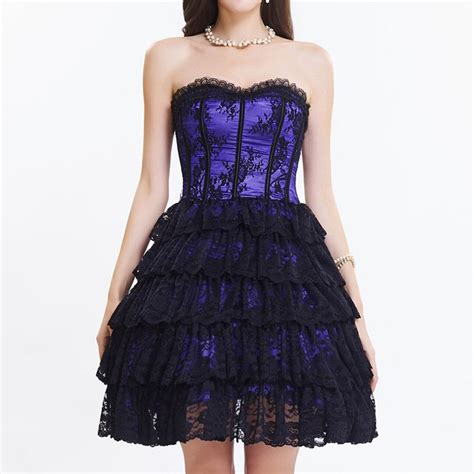 Buy Blue Satin And Black Floral Lace Party Corsets And