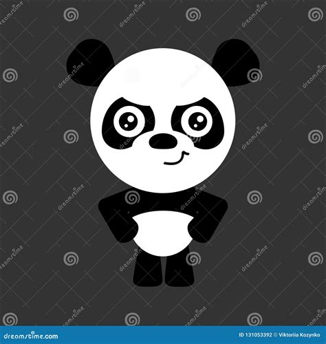 Cute Vector Panda Cartoon Angry Character Gray Background Flat