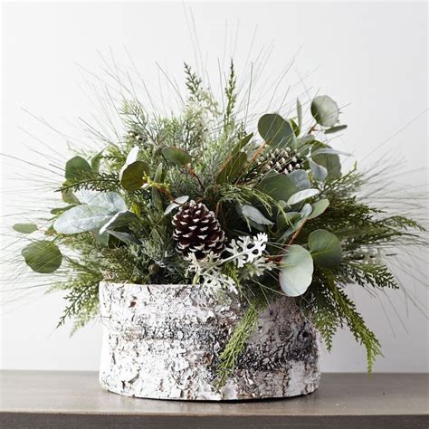 Large Winter Greenery And Frosted Pinecone Centerpiece Arrangement In