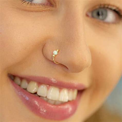 Gold Nose Ring White Opal Piercing Hoop Gauge Tiny Piercings