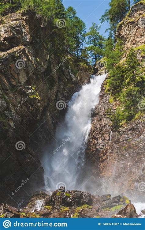Beautiful Waterfall In A Wood On The Italian Dolomites Stock Image