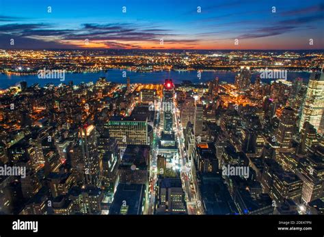 Aerial View Of The Manhattan Skyline And The Hudson River From The