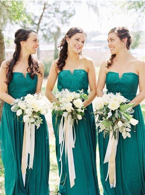 Emerald Green Bridesmaid Dresses Custom Made Strapless Pleated Long