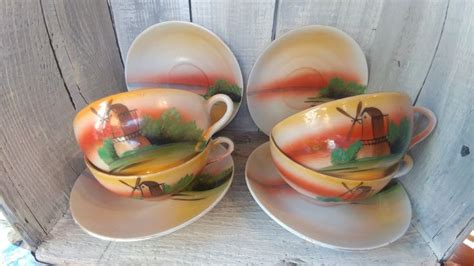 One Set Of Four Chikaramachi China Japan Hand Painted Etsy Cup And