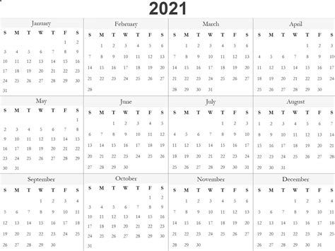 2021 Print Free Yearly Calendars Without Downloading Calendar