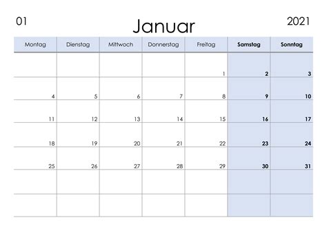 Dengan berganti tahun, tentunya kalender juga berganti, iya kan? Kalender Januar 2021 kleine Ziffern im Querformat - kalender.su