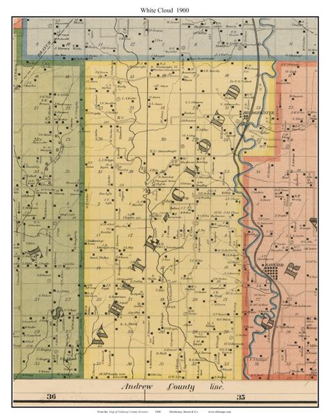 White Cloud Bridgewater Missouri 1900 Old Town Map Custom Print