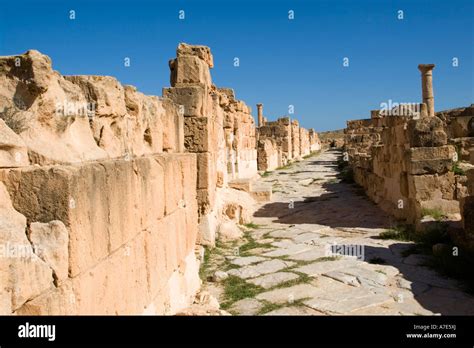Sabratha Libya North Africa Roman Ruins Street Alongside Antonine