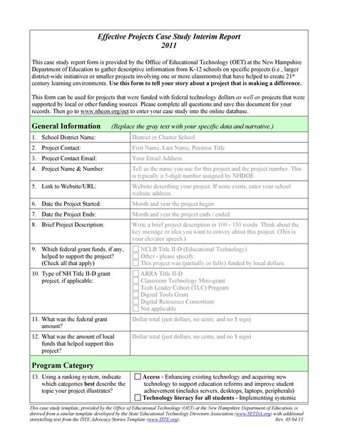 Case Study Template For Children Section F Resources