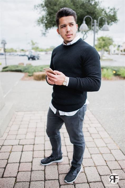 Mens Outfit Idea Camouflage Trainer Sneaker Black Sweater And White