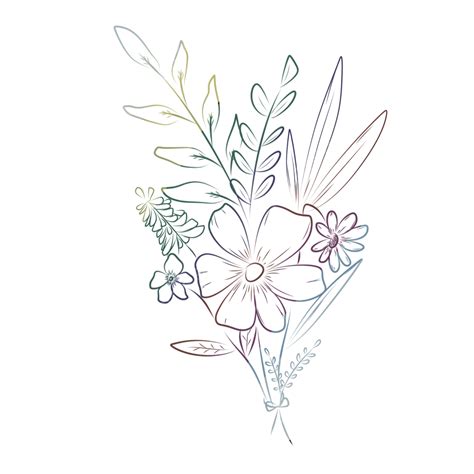 Gambar Buket Bunga Sketsa Warna Warni Bunga Floral Buket Png