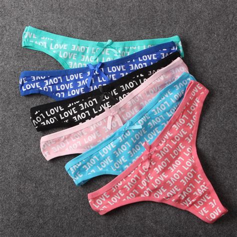 6pcslot Summer Womens Cotton Thong Underwear Micro Panties Love Letter Print Cute Mini Woman
