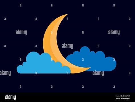 Color Vector Drawing Of A Quarter Moon In The Clouds On The Night Dark