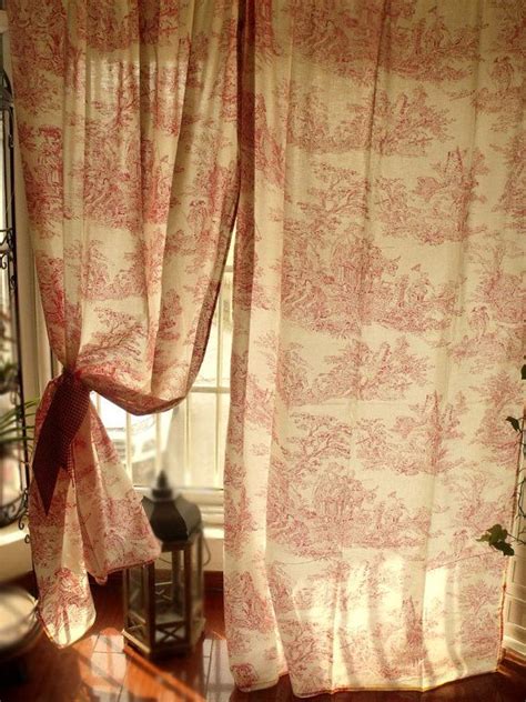 Sale Pair2 ~78 French Toile Curtain Panels Ruffle Red Check