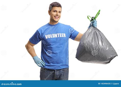 Young Male Volunteer Holding A Plastic Garbage Bag Stock Image Image