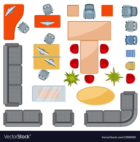 Are you searching for coffee clipart png images or vector? Top view interior furniture icons flat Royalty Free Vector