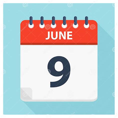 June 9 Calendar Icon Calendar Design Template Stock Illustration