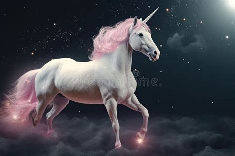 The Unicorn With A Pink Mane And Tail In A Magical Space Generative Ai