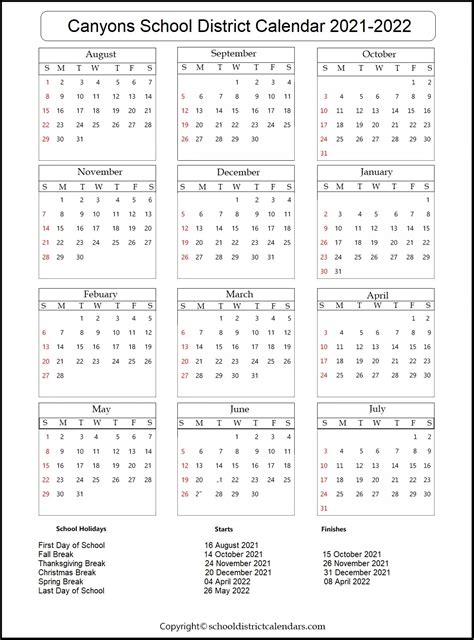 Canyons School District Calendar 2021-2022 School District Calendars