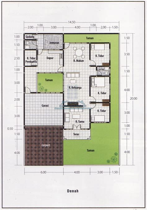 Desain rumah 1 lantai dengan 3 kamar kode 079. Denah Rumah 3 Kamar Ukuran 7x14 | Huniankini
