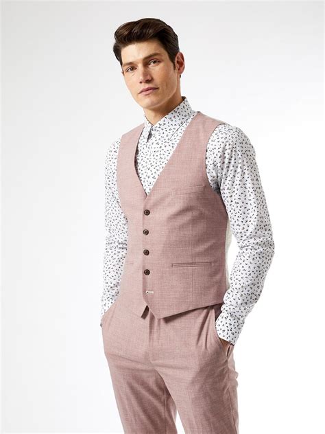Dusty Pink Marl Skinny Fit Suit Waistcoat Burton Uk