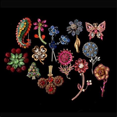 13 Floral And Novelty Motif Costume Jewelry Brooches