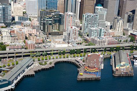 Df022256aerial Seattle Waterfront Stock Photo