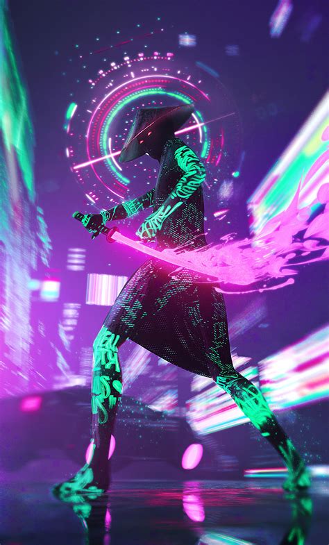 1280x2120 Cyberpunk Neon With Sword 4k Iphone 6 Hd 4k Wallpapers Images Backgrounds Photos