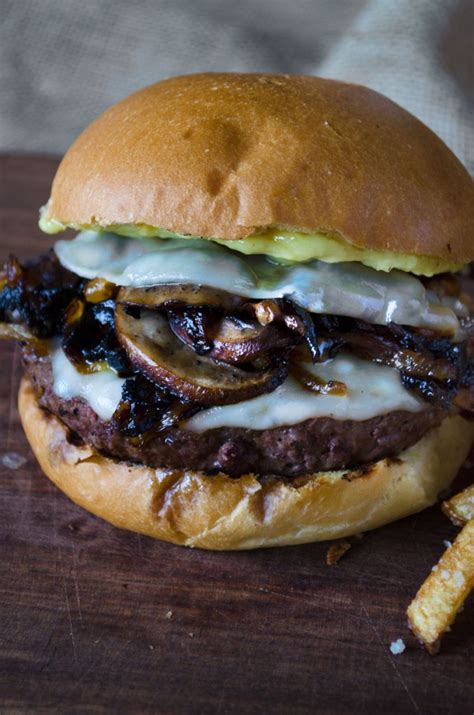 Looking for an easy veggie burger recipe? Mushroom Burger with Provolone, Caramelized Onions and Aioli