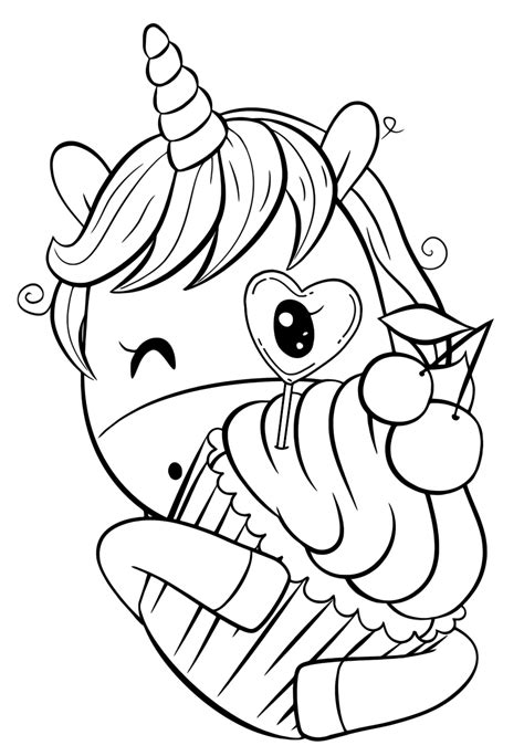 Printable caticorn cat unicorn cute coloring page. One unicorn's cutie with cupcakes - Coloring pages for you