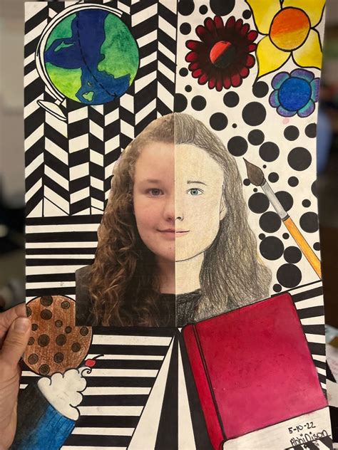 7th Grade Art Basics Final Project Mixed Media Self Portrait Art