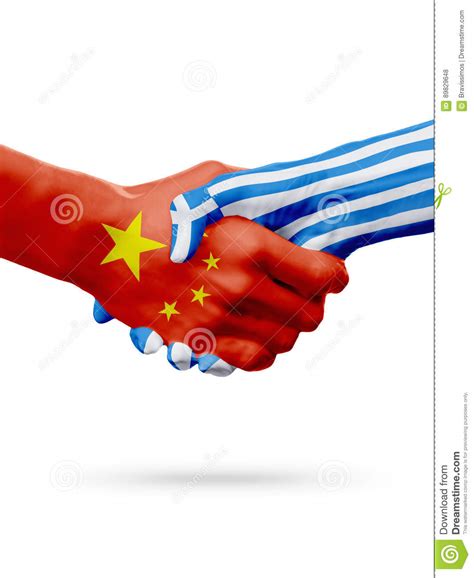 Flags China Greece Countries Partnership Friendship Handshake Concept