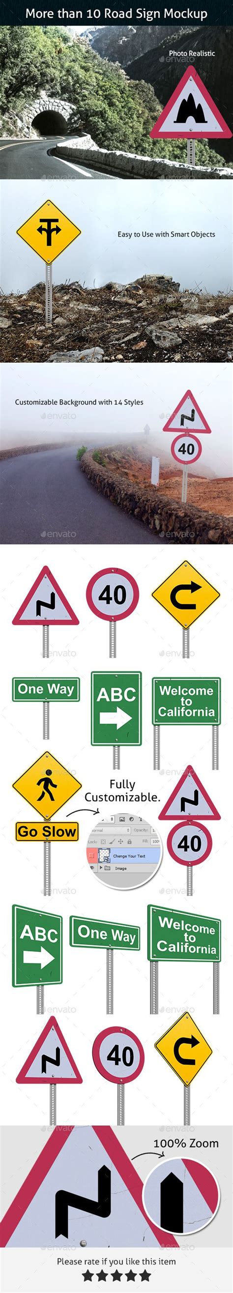 Pack Includes 14 High Quality Traffic Sign Mock Up With