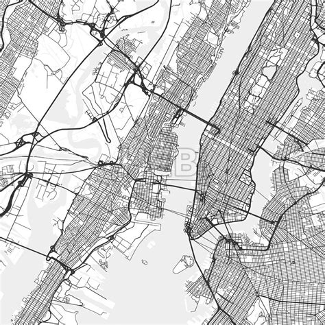 Hoboken Downtown And Surroundings Map In Light Shaded Version With Many